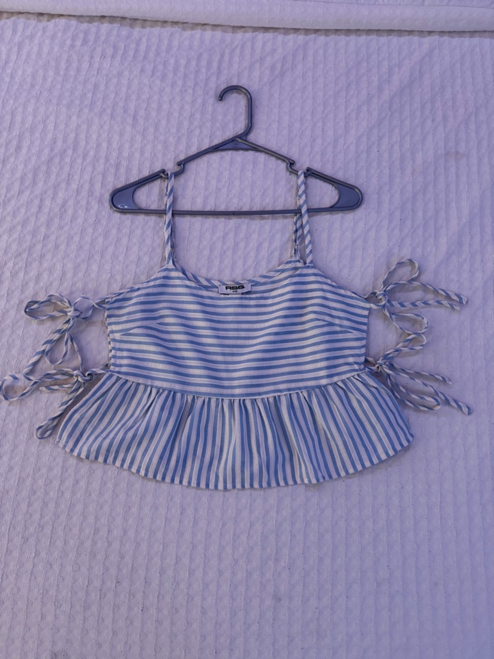 RSQ Blue and White Striped Tie-Side Peplum Cami Top